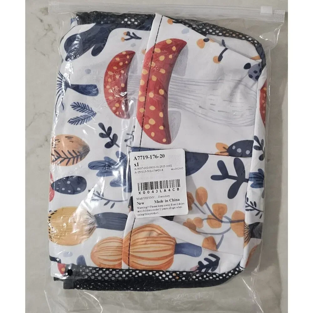 Bedside Storage Caddy Dorm Bed Organizer Mushroom Print Pockets Polyester New